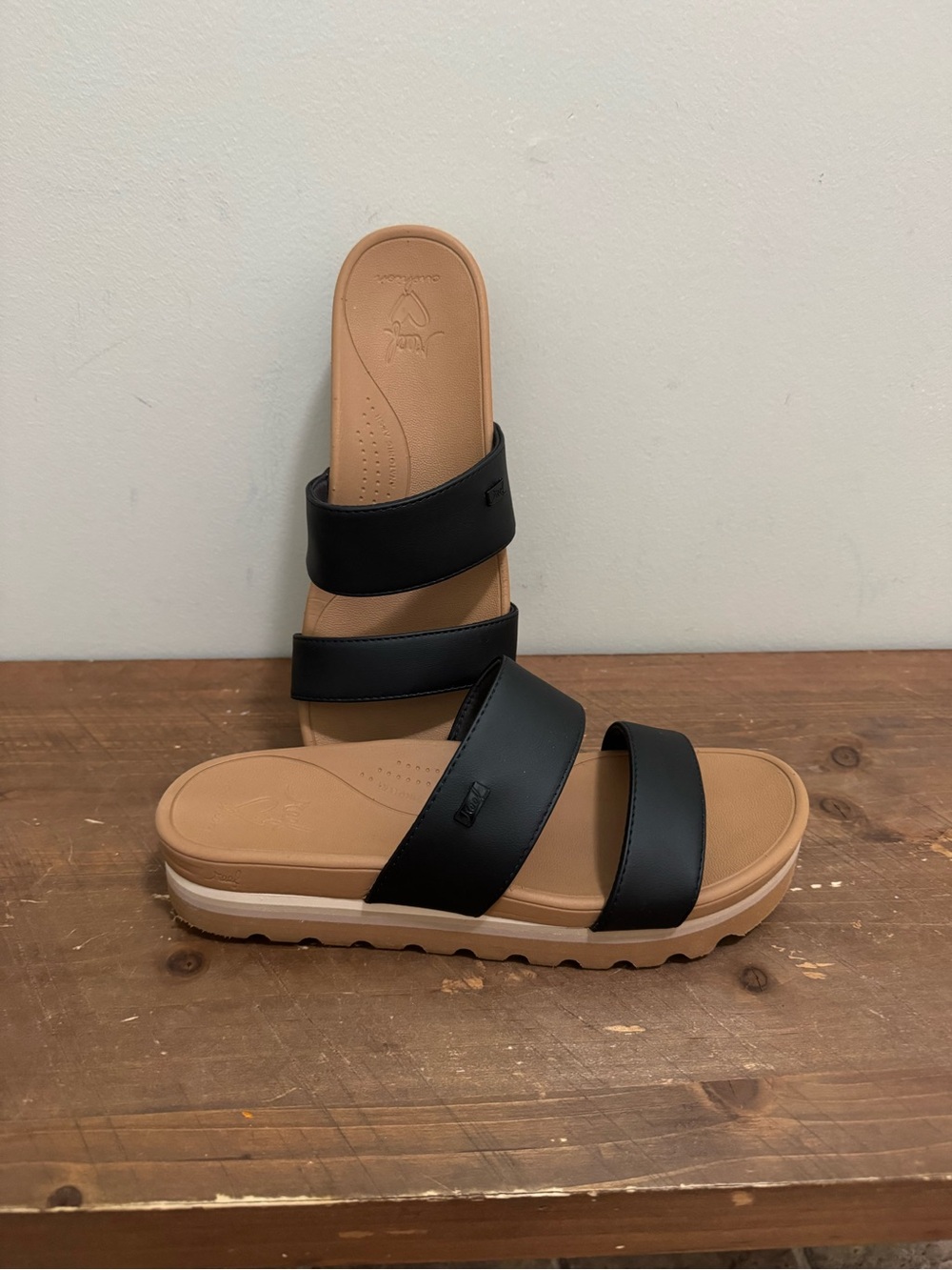 REEF Women's Black Double-Strap Platform Slide Sandals Size 10 - Picture 3 of 8